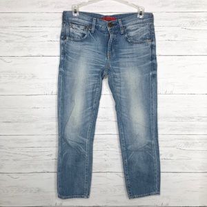 Light Blue Wash Distressed Anniversary Crop Jeans